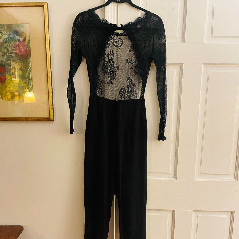 Black Lace Backless Jumpsuit
